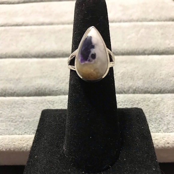 New Sterling Silver Purple Teardrop Morado Violet Flame Opal Ring Size 6.25 - Picture 3 of 14